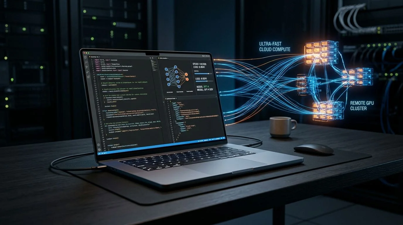 Axonris Forge running on a laptop, connecting to a cloud AI provider